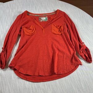 Anthropologie Postmark Selby Henley in Burnt Orange size Medium 100% cotton